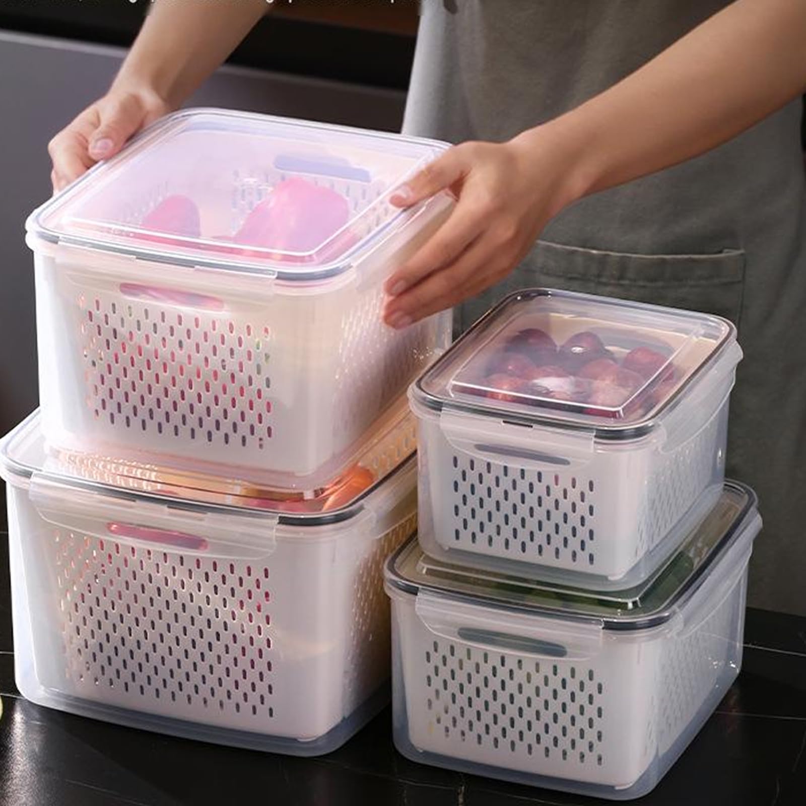 Kitchen Produce Keeper Bins Stapelbare PP Behälter, Bundle6