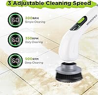 Vista 3 de WORKPRO Limpiador eléctrico giratorio, cepillo de limpieza inalámbrico, 3 velocidades, mango largo ajustable y 8 cabezales de cepillo reemplazables