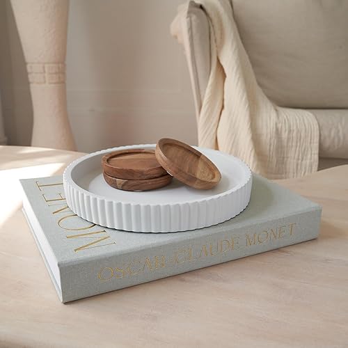 Miniatura 9 de Juego de bandeja decorativa de hormigón y decoración de libros - Bandeja con bordes ondulados y caja de lino para mejorar la decoración de tu mesa