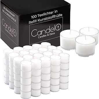 Candelo 100 XXL theelichtjes met 8 uur lange brandduur, grote verpakking theelichtjes in aluminium behuizing, geurneutraal, wit