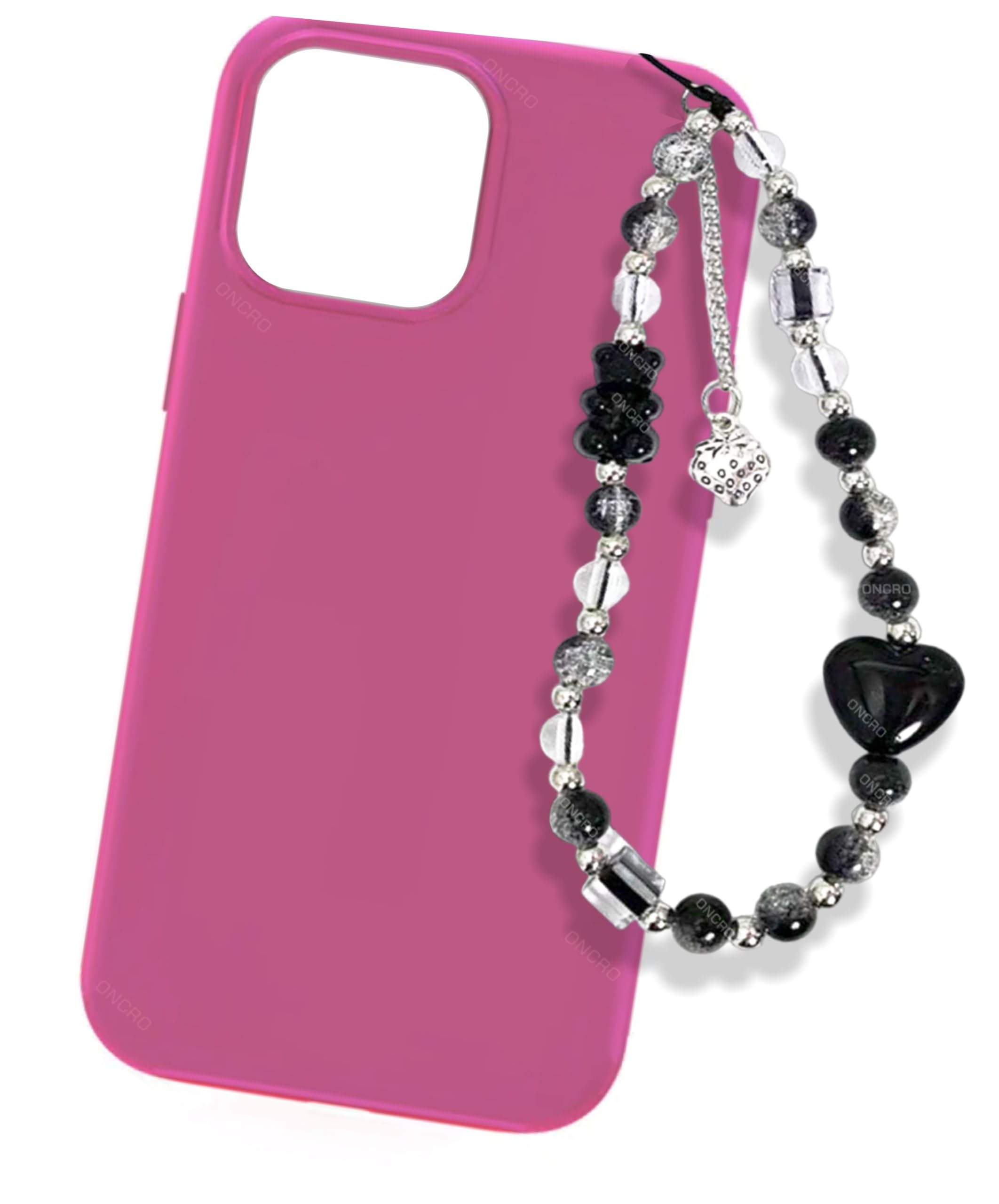ONCRO® Crystal clear Acrylic Heart & teddy black beads bracelet phone charms hangings handmade aesthetic for mobile cover string jewellery good luck lanyard cute for women girls beaded wrist strap-image-39