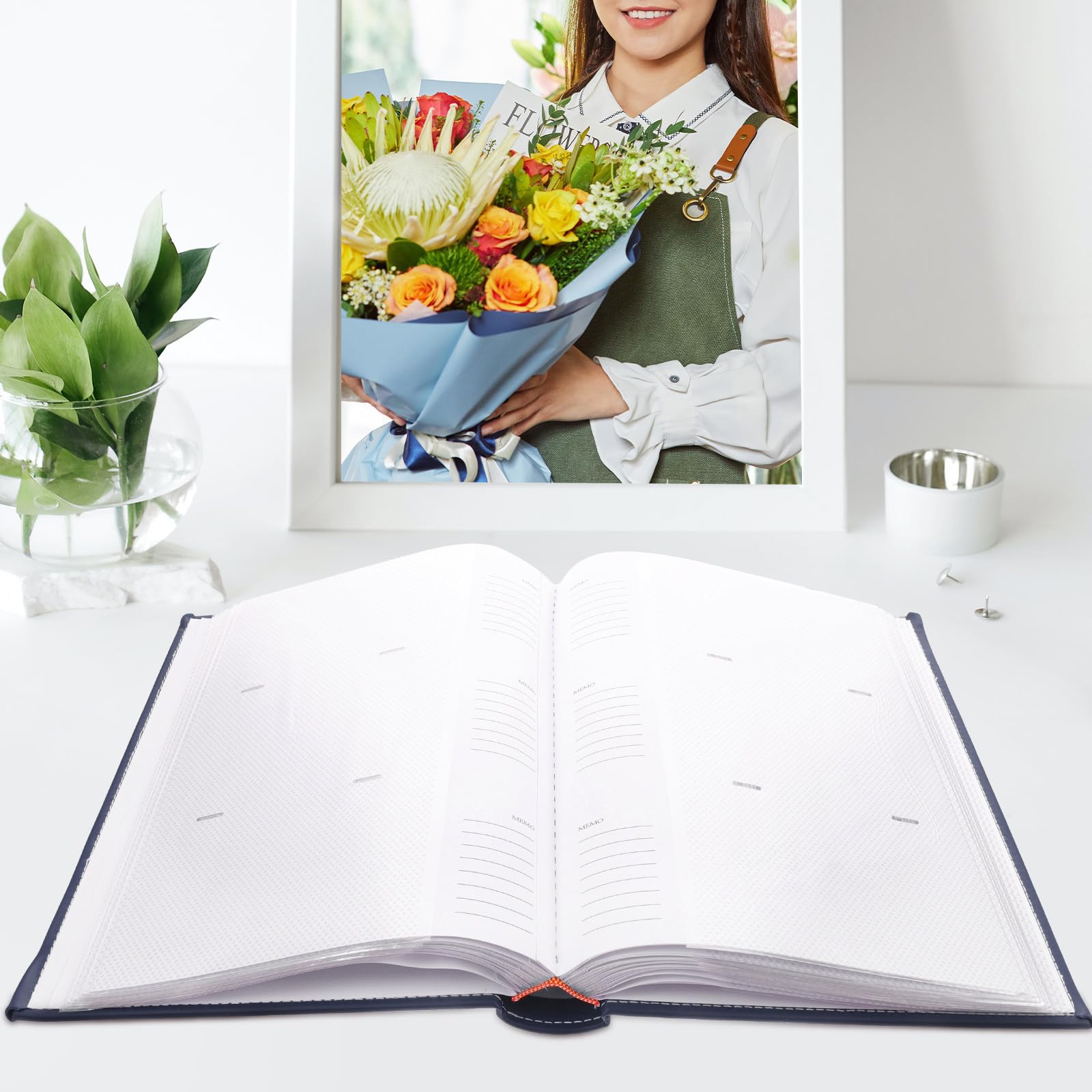 Beavorty Álbum de Fotos de Gran Capacidad en Pu y Papel, Diseño Vintage Delicado Apertura y Cierre Conveniente para Bodas y Cumpleaños