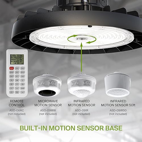 Miniatura 8 de ASD UFO LED High Bay Light 150w 19,479lm 5000K, 1-10V regulable, 120-277V, luz de área de almacén comercial impermeable IP69K Eqw.500W MHHPS, cuerda