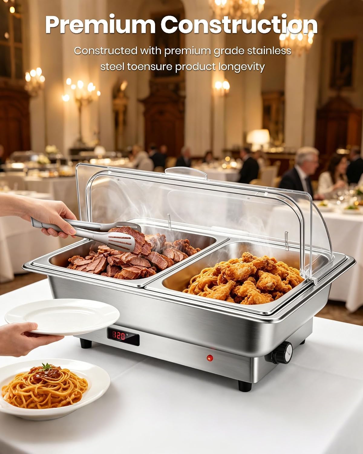 9L Chafing Dish Buffet Eléctrico Acero Inoxidable Calentador de Buffet (Plateado 1)