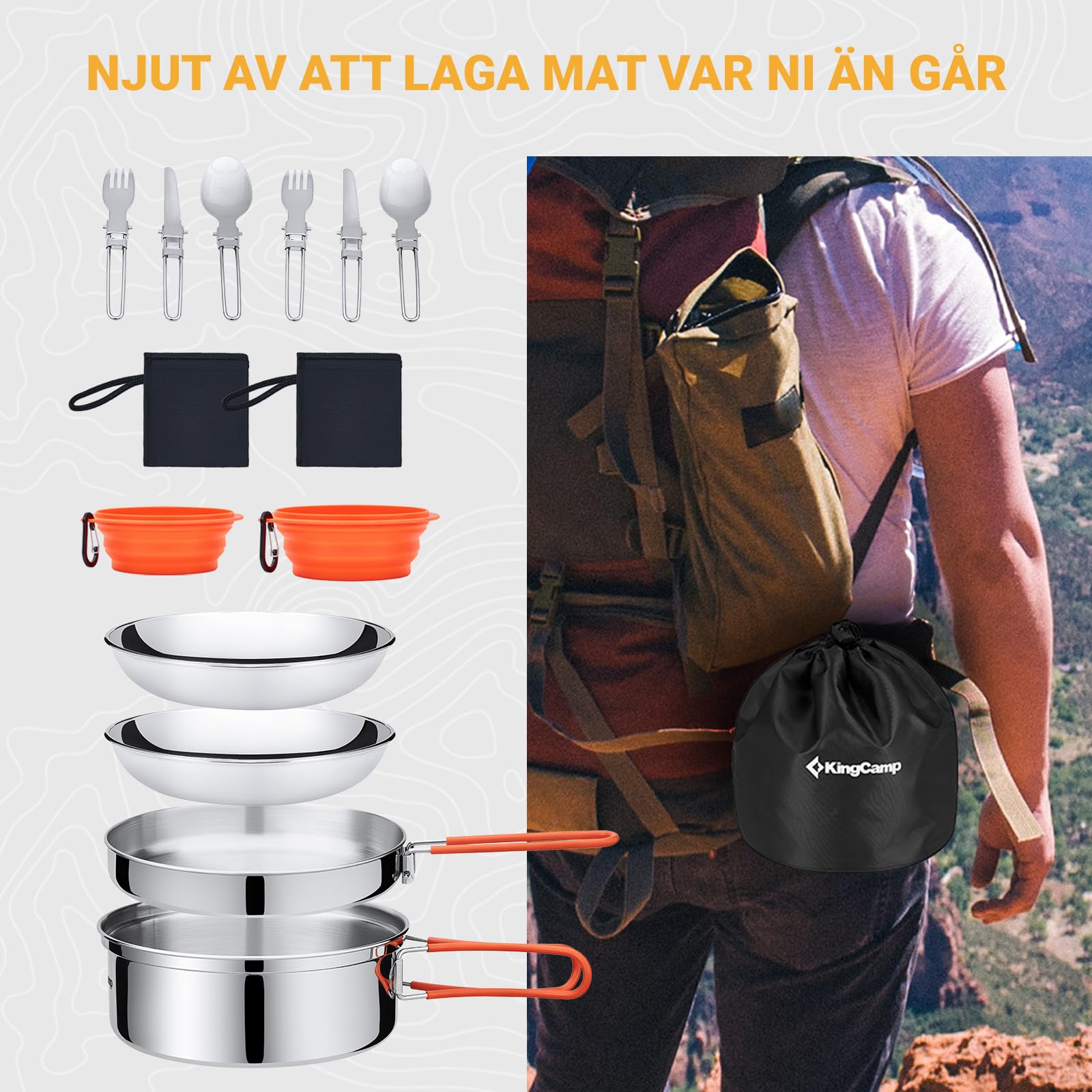KingCamp Camping vajilla de Cocina, Utensilios Exteriores, INOX, vajilla Plegable, Apto para mochileros, Senderismo, excursiones, Picnic, Pesca y montañismo
