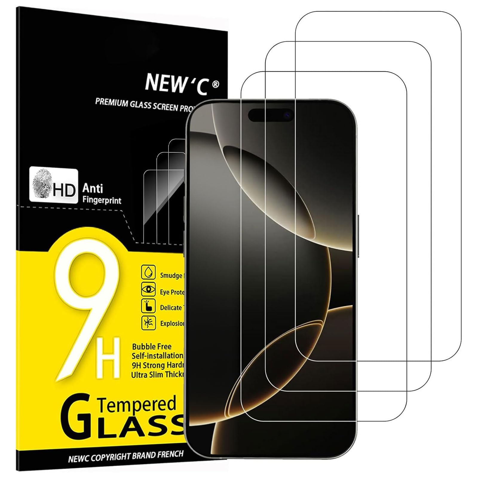 NEW'C 3 Pack Designed compatible for iPhone 16 Pro Max (6.9 inches) Screen Protector Tempered Glass,Case Friendly Ultra Resistant