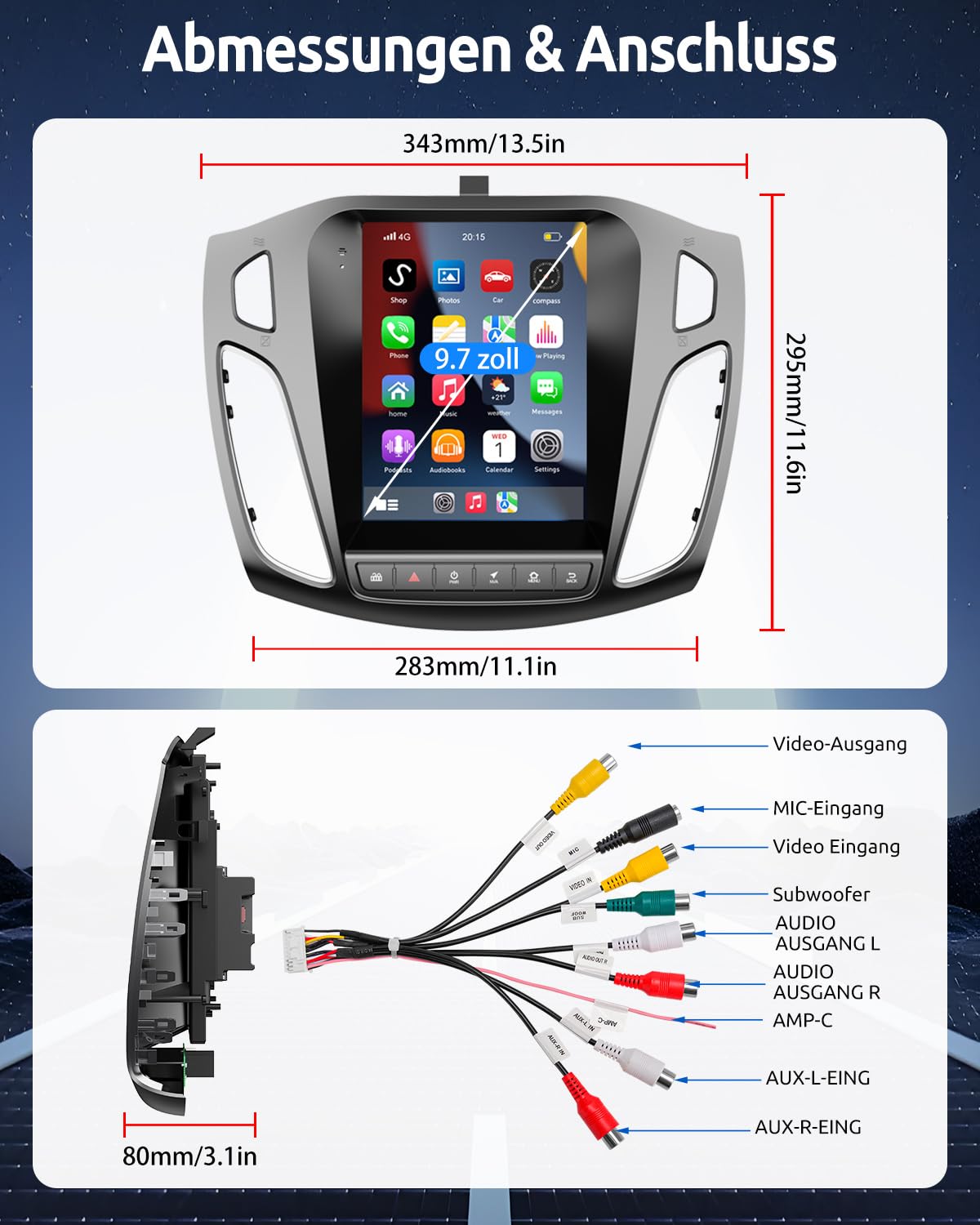 ESSGOO 4+64G Wireless Carplay und Android Auto Autoradio Für Ford Focus Mk3 2012-2018, 9,7 Zoll 1080P Touchscreen Android14 Auto Radio mit Bluetooth FM RDS GPS USB WiFi