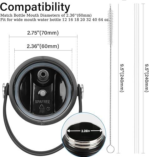 Miniatura 3 de Tapa de popote para botellas de agua de boca ancha de 12, 18, 20, 32, 40 y 64 onzas, tapa de popote de repuesto para Hydro Flask boca ancha, tapa
