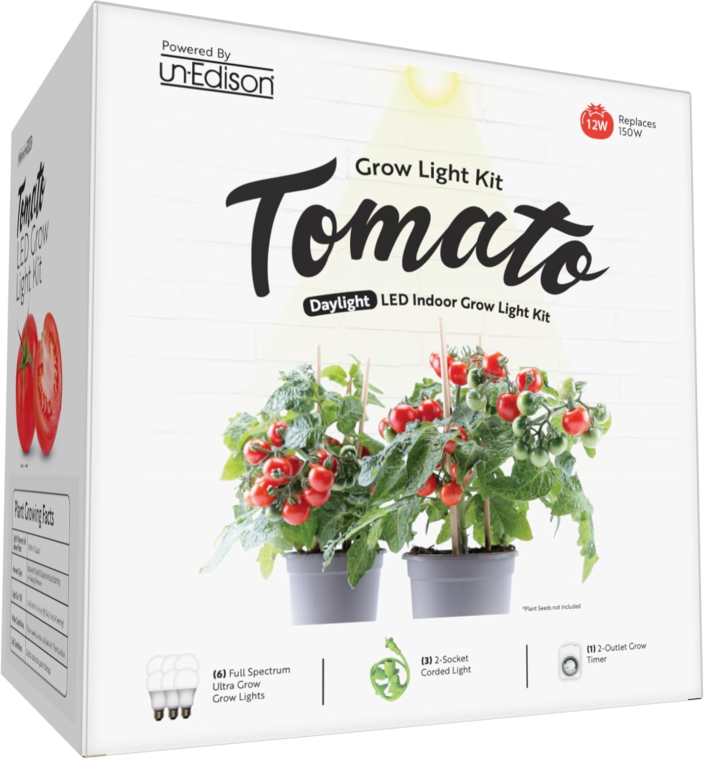 Miracle LED Unedison Tomato DIY Indoor Grow Light Kit - 2 Full Spectrum Replace 150W Grow Bulbs, 1 2-Socket Fixture w Timer 3PCK