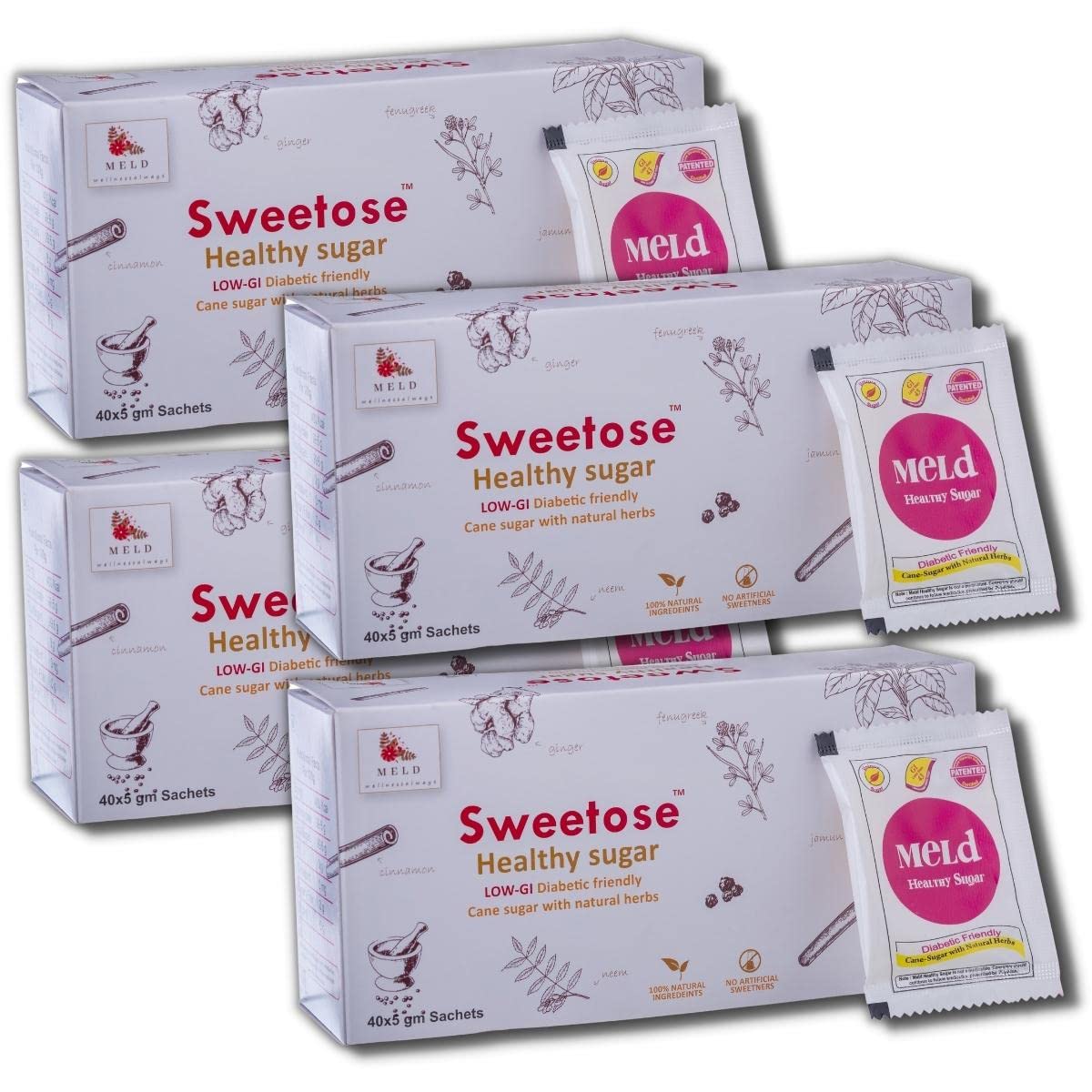 Meld Wellness Always Sweetose Healthy Sugar Sachets Herbal Cane Sugar with Low GI Sulphur Less, Free from Chemicals and Artificial Sweetener - natural sugar substitute 200gm pack of 4-image-15