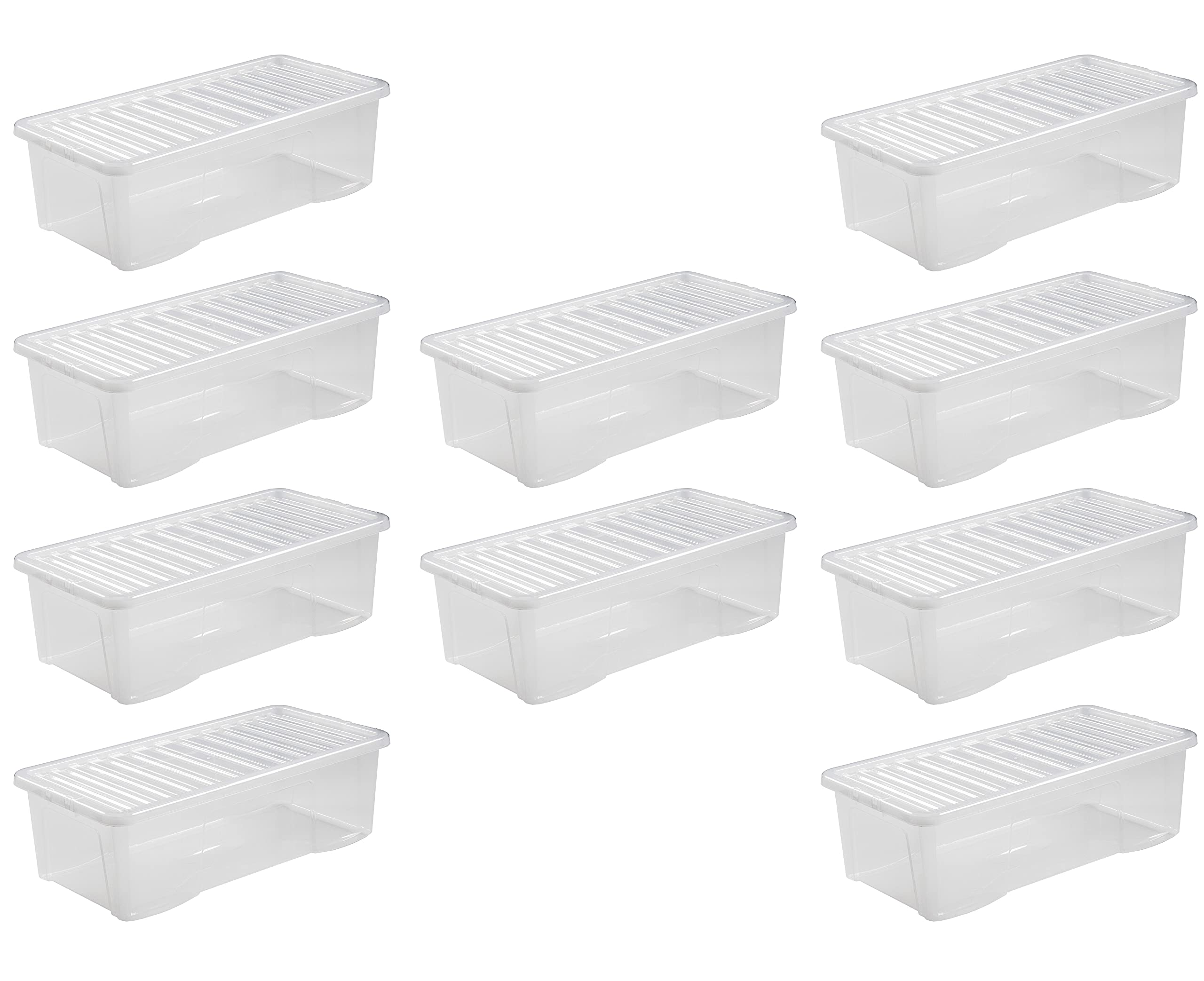JMS we create smile (Set of 10 62L Litre Crystal Clear Container Underbed Plastic Storage Box With Lid For Office Home & Kitchen Made in UK