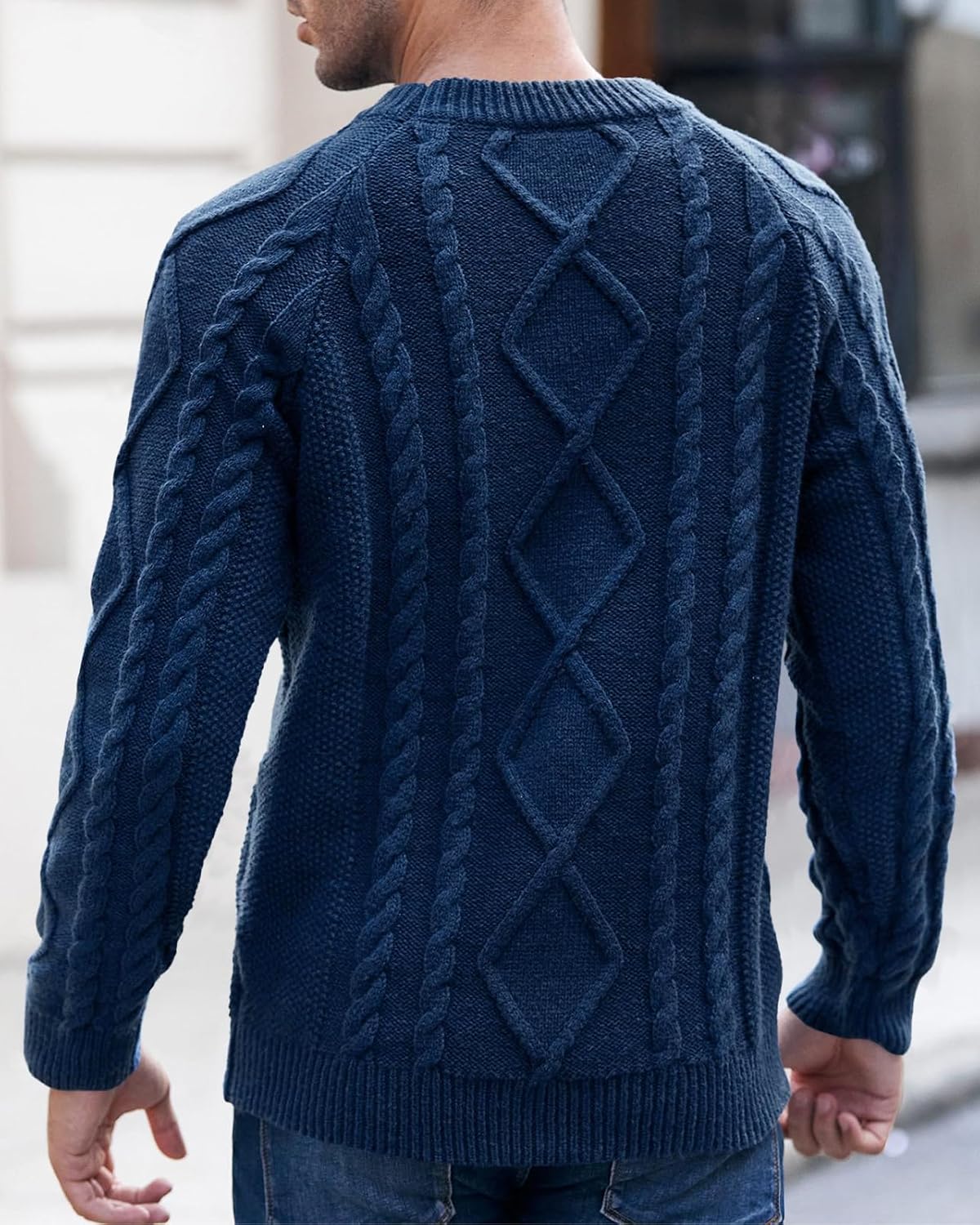 Mens Cable Knit Pullover Sweater Winter Crew Neck Long Sleeve Ribbed Vintage Sweaters - Image 4