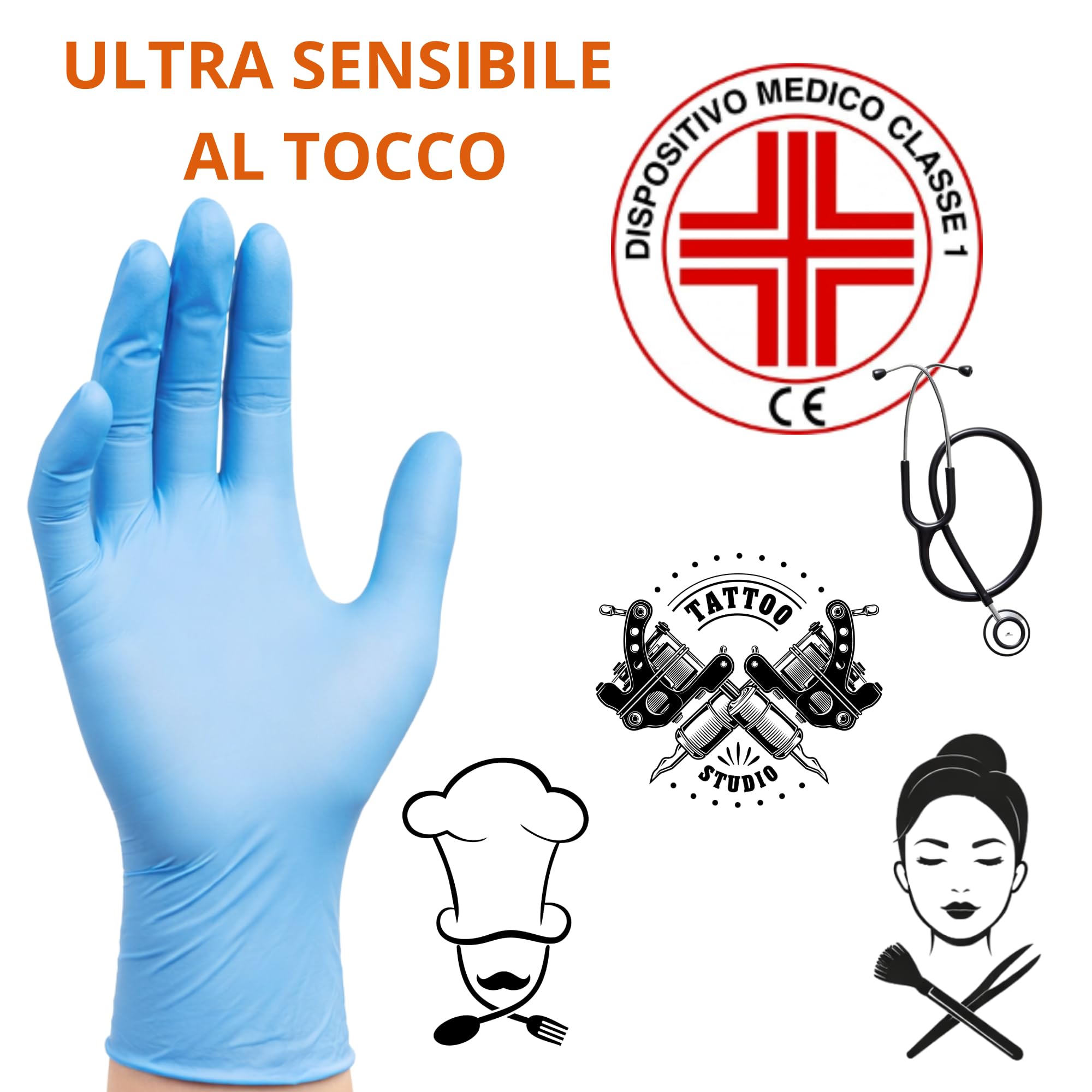 S&S Medical 100 Guanti NITRILE MONOUSO Resistenti senza polvere Dispositivo Medico ipoallergenici senza lattice | Medici Chef Estetisti Tatuatori Uso Alimentare | Varie Taglie Disponibili (Blu, M)
