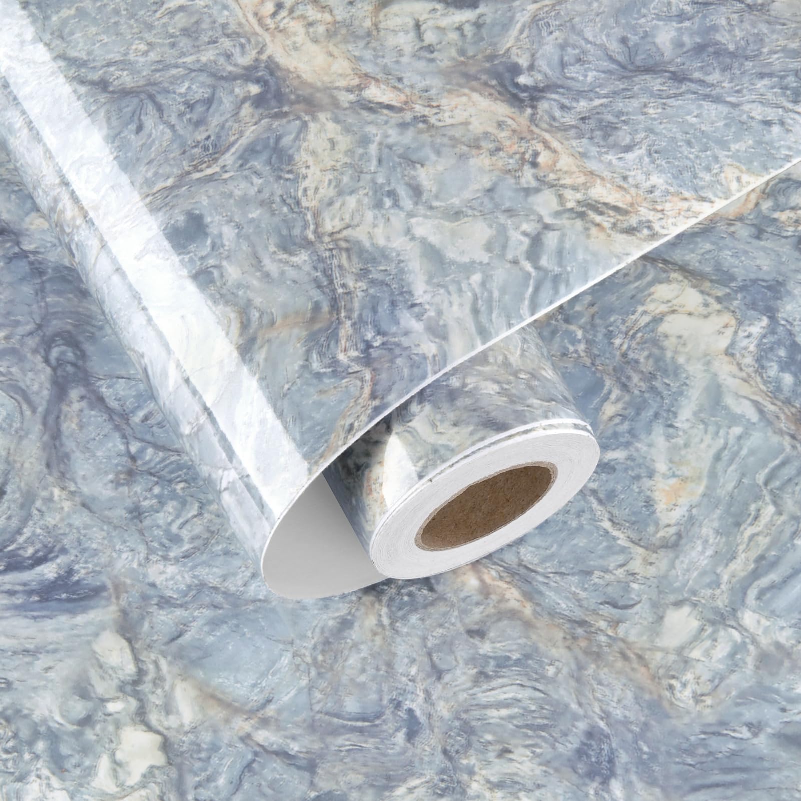 Carta Da Parati Adesiva Effetto Marmo Blu Scuro - Rivestimento Per Mobili E Pareti 40x200cm - Foto 5