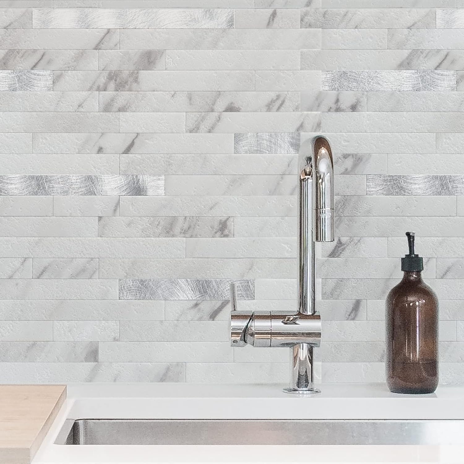 Art3d 20ft Outside Vinyl Corner Trim with Peel and Stick Backsplash PVC Wall Tile