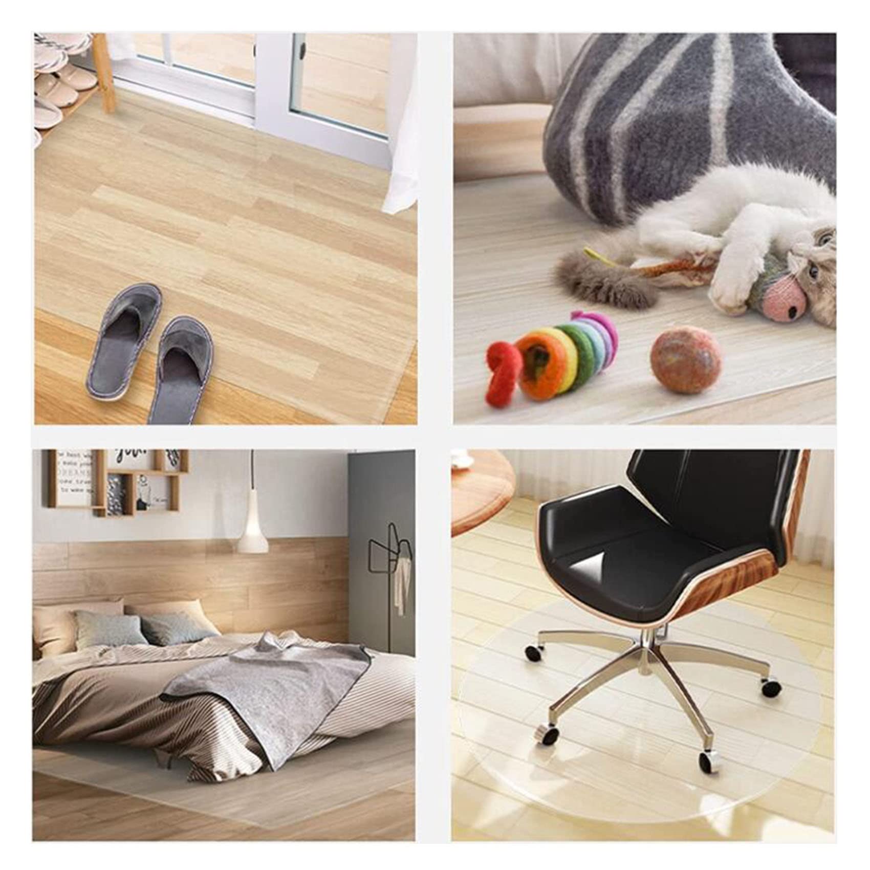 Protector de suelo antideslizante transparente, resistente a arañazos y desgaste, vinilo 100% impermeable, tamaños personalizables (60-140 cm), ideal para alfombras y muebles de interior.