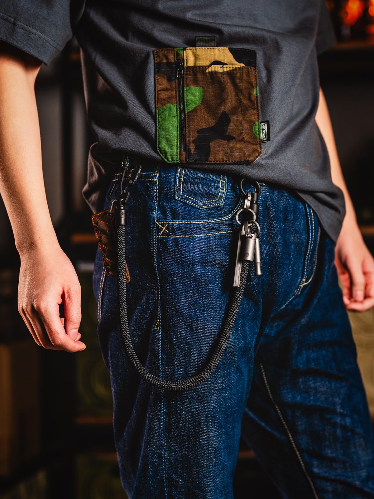 KeyUnity Titanium Carabiner Belt Clip Wallet Chain Braided Rope, Pants Chain Jeans Keychain Accessory for Men (KD02BB)