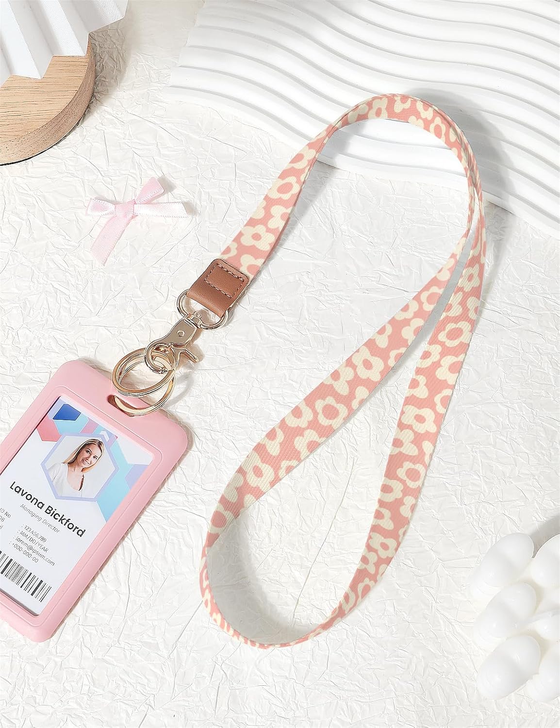 Badge Lanyard for Keys, Long Neck Strap with Metal Hook for ID Badges, Cute Flower Lanyard Keychain for Women - Image 2