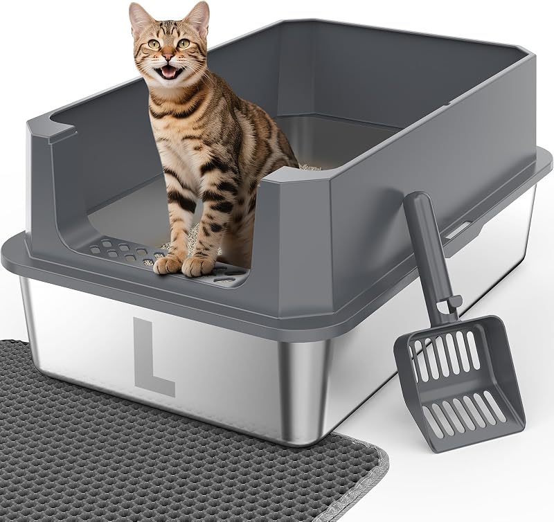 Caixa de Areia para Gatos FURTIME em Aço Inoxidável com Tampa, Grande