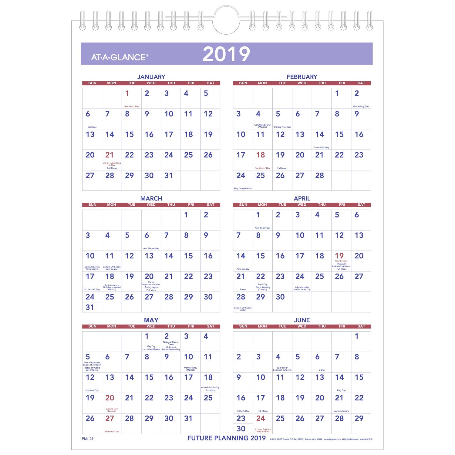 AT-A-GLANCE calendario de pared mensual, enero de 2018 – de diciembre de 2018, 8 "x 11," espiral, tamaño mini (pm128)
