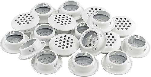 20 rejillas de ventilación circulares de 1 pulgada (0.984 in), rejilla de ventilación redonda de acero inoxidable para cocina, baño, gabinete, Blanco