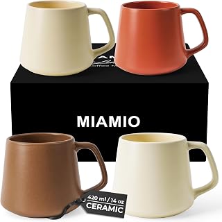 MIAMIO Luxe Coffee Mugs Set of 4 - 14oz Large Ceramic Cups for Cappuccino, Tea, Espresso - Microwave & Dishwasher Safe (Beige Pastel)
