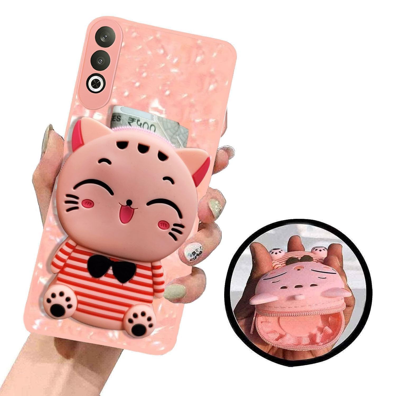 KC Back Cover for Oneplus Nord CE 4 5G - Cute Cartoon Lucky Cat Stripe Kitten with Purse Soft Bumper Silicone Shockproof Case (Pink) (B0D8JGNVFV) Amazon Price History, Amazon Price Tracker