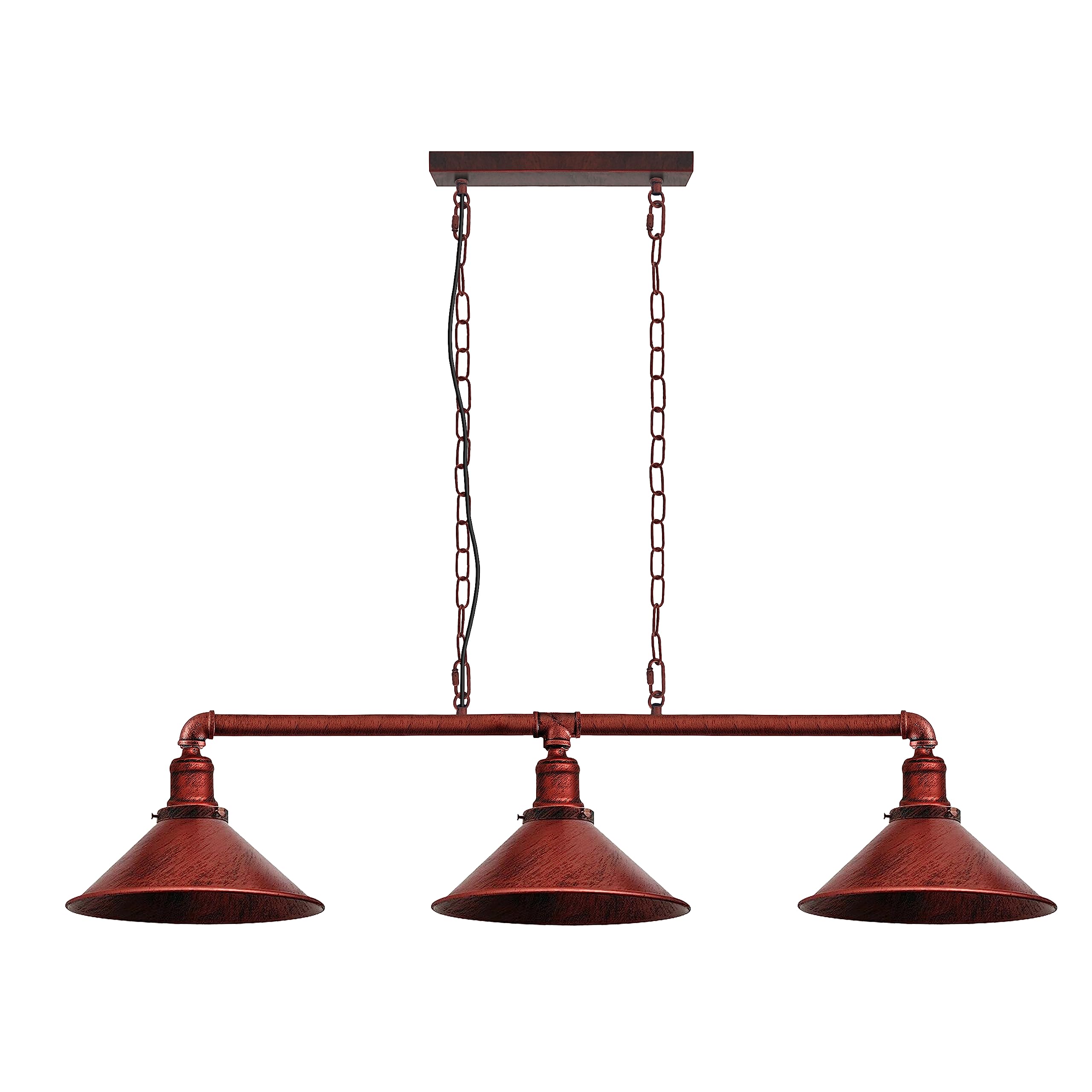 LEDSone 3 Head Vintage Steampunk Water Pipe Pendant Light Fitting E27 Holder with Hanging Light Set Retro Lamp Indoor Lighting for Fitting Pipe Fixture Chandelier (Rustic red, Without Bulb)