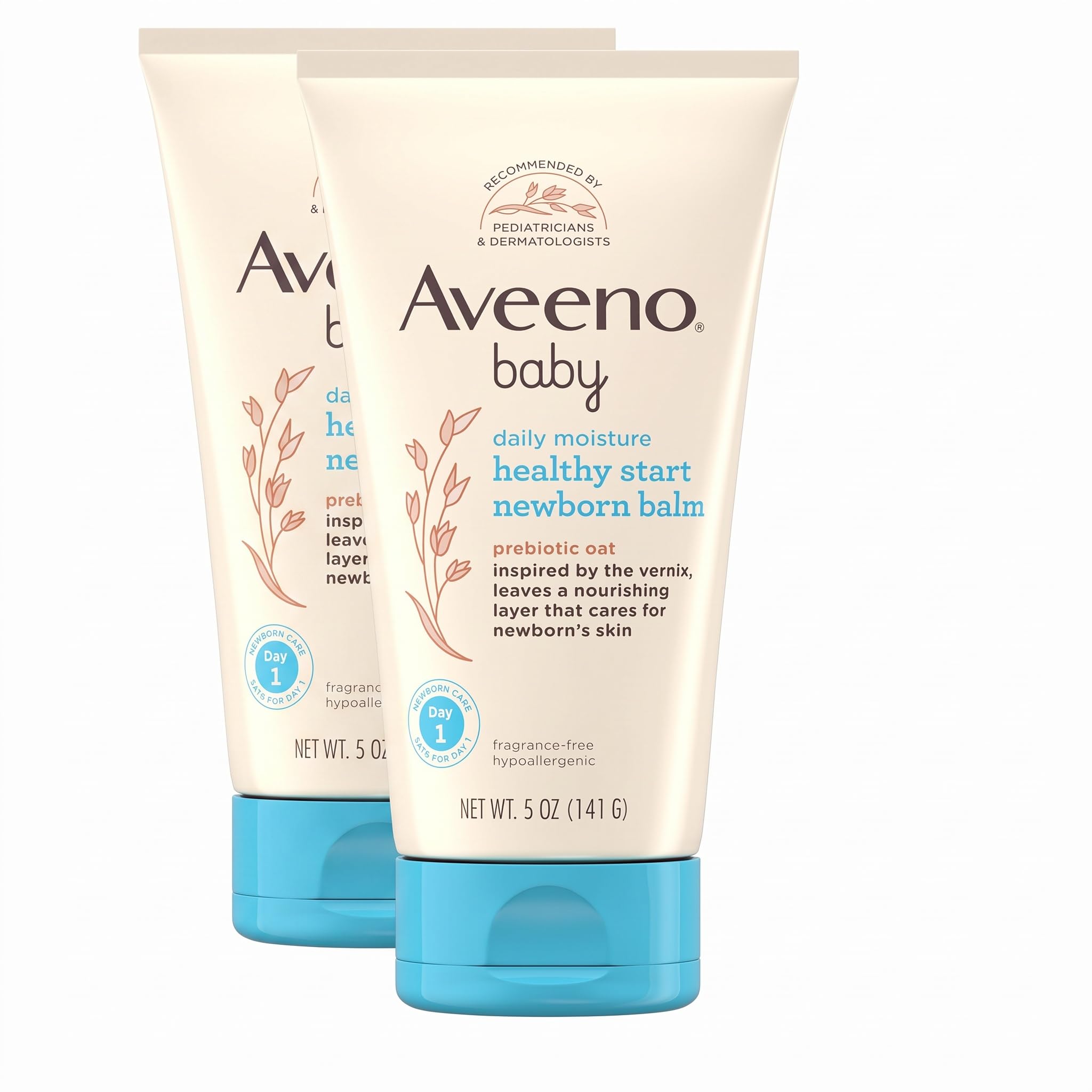 Aveeno Baby Healthy Start Nourishing Newborn Balm,Hypoallergenic Baby Skin Balm with Prebiotic Oat Leaves a Nourishing Layer to Care for Newborn Skin,Fragrance-Free,5 oz,(Pack of 2)
