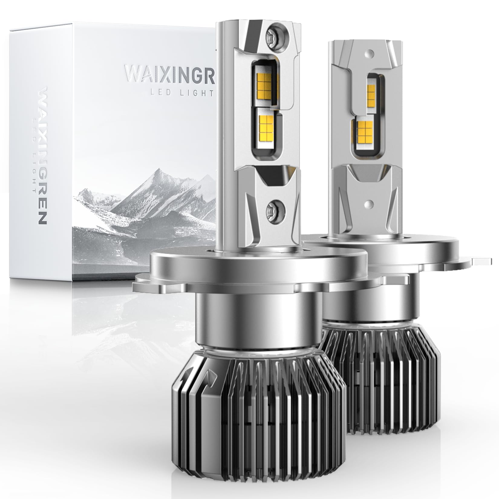 WAIXINGREN HB2 9003 H4 LED Headlight Bulb 120W 36000LM 800% Super Brighter 6500K Whit H4 Headlight Bulb with Fan，Canbus Ready, IP68 Waterproof, Plug and Play, Pack of 2 (H4/9003/HB2)