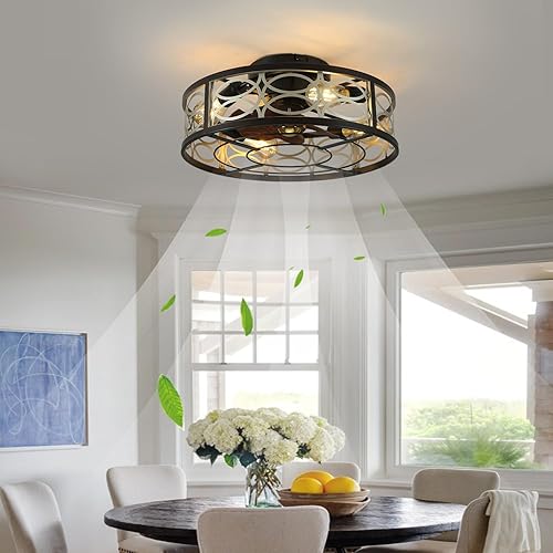 Miniatura 2 de Ventilador de techo enjaulado de 20 pulgadas con luz y control remoto, sin aspas, reversible de 6 velocidades con 4 bombillas y control remoto.