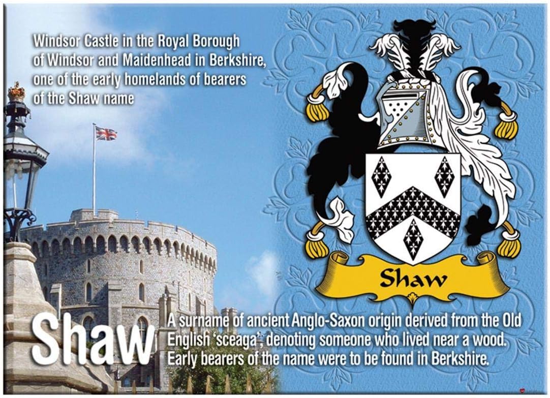 Shaw English Ancestry Family Name Souvenir Metallic Picture Fridge Magnet