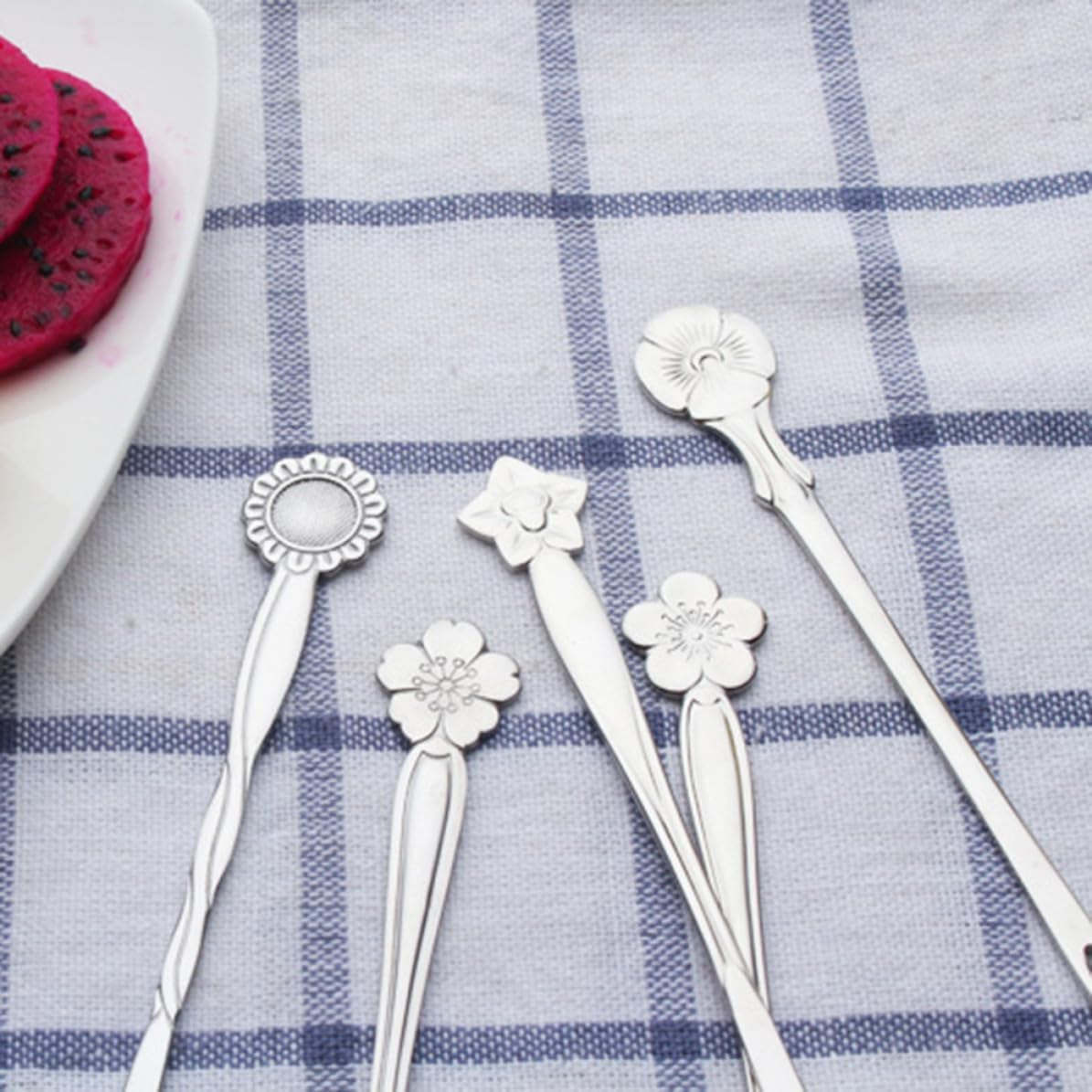5pcs Stainless Steel Fruit Forks Assorted Style for Cafe