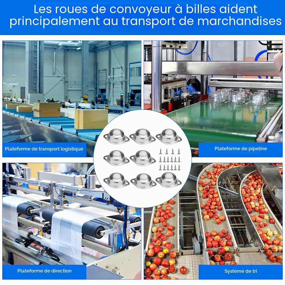 8 PCS Transfert à Billes Roulettes en Nylon Ransfert à Rouleaux Unités Transfert à Billes Rotation à 360 Degrés avec M4*16mm Vis pour Canapés Vitrines Chariots Etagères Scooters Armoire