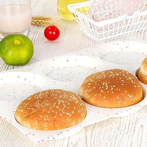 Miniatura 5 de CAKETIME Moldes antiadherentes de 4 pulgadas, moldes de silicona jumbo para sándwiches de desayuno, molde redondo para hornear magdalenas inglesas,
