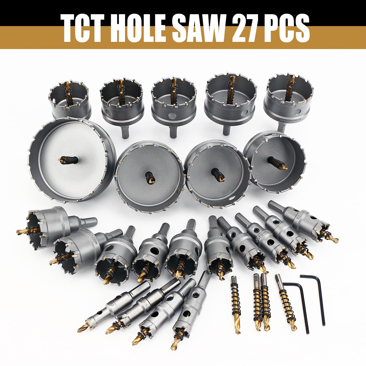 Kit de 27 sierras perforadoras con brocas, 33/64 a 3-15/16 pulgadas, kit de sierra perforadora de carburo para metal duro, aleación, aluminio, acero inoxidable, plástico, hierro