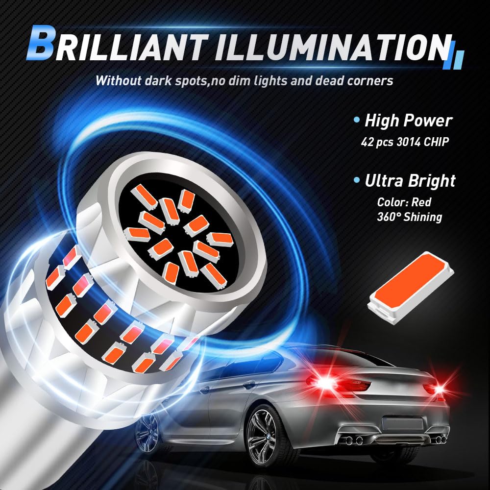 P21/5W 1157 LED, 400% Più Luminosa Dimensioni 1:1 BAY15D LED Luce di Stop 2057 2357 7528 LED Lampadine per Luci di Retromarcia di Riserva Luci Posteriori Indicatori di Direzione-4 PZ Rosso