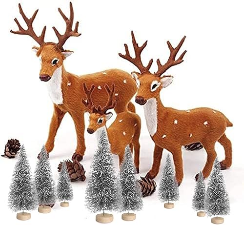 Miniatura 5 de 8 mini árboles de Navidad artificiales, árboles de cepillo de botella con base de madera, árbol de Navidad artificial de sisal escarchado, mini