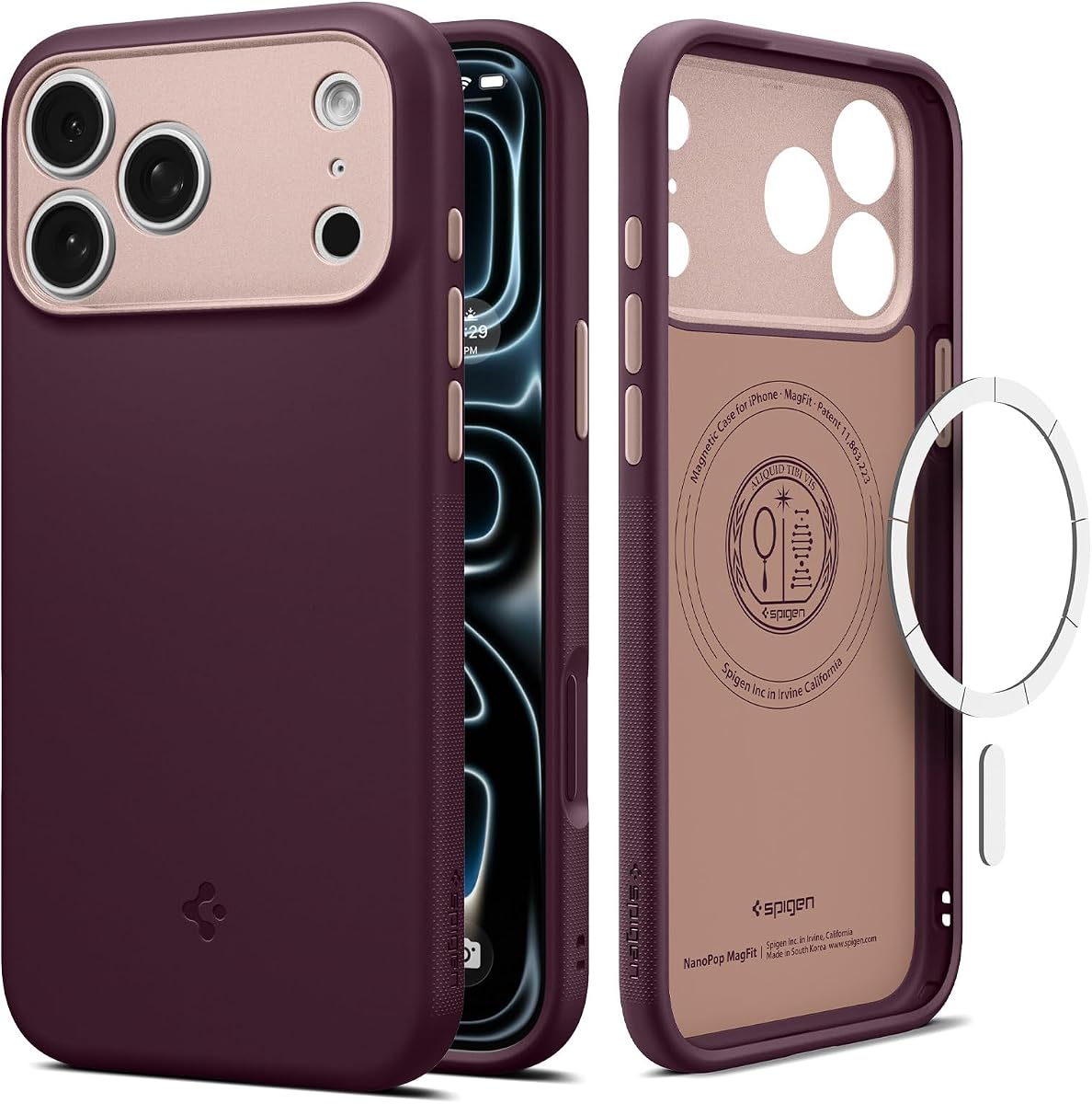 Spigen Funda para iPhone 17 Pro, Nano Pop MagFit [Control de cámara cubierto de TPU] [Compatible con MagSafe] - Frijol borgoña