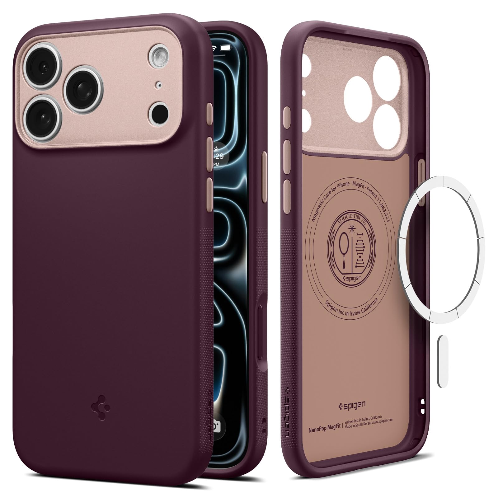 Spigen for iPhone 17 Pro Case, Nano Pop MagFit [TPU Covered Camera Control] [Compatible with MagSafe] - Burgundy Bean