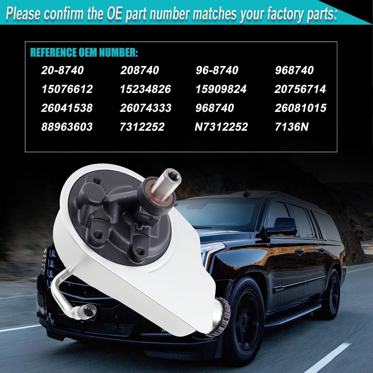 Power Steering Pump with Pulley Compatible with 2007-2013 Cheyenne 5.3L,2007-2014 Escalade 6.2L,2008-2009 H2 6.2L, Replace OE 20-8740, 208740, 96-8740, 968740, 15076612, 15234826, 15909824