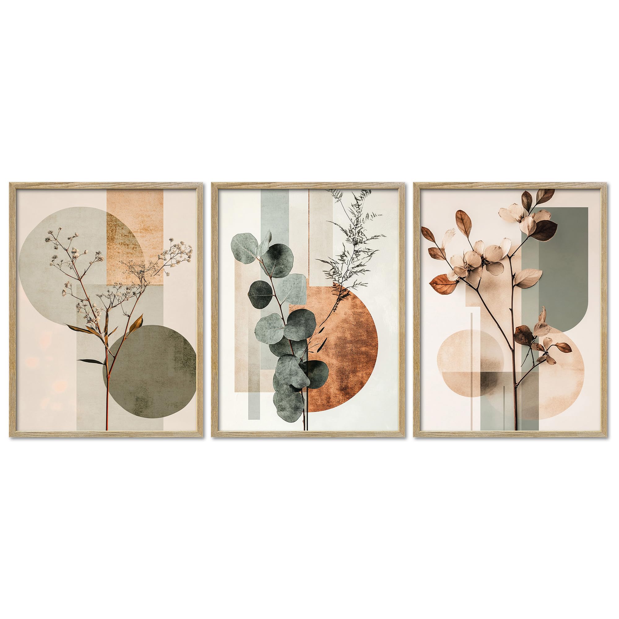 ARTFAVES® Poster Set - Abstract Flower Art 2-3-teilige Bildercollage Wohnzimmer, Schlafzimmer - moderne Wandbilder Trockenblumen, Blumen, Pflanzen - 30x40 cm - mit Rahmen Eiche