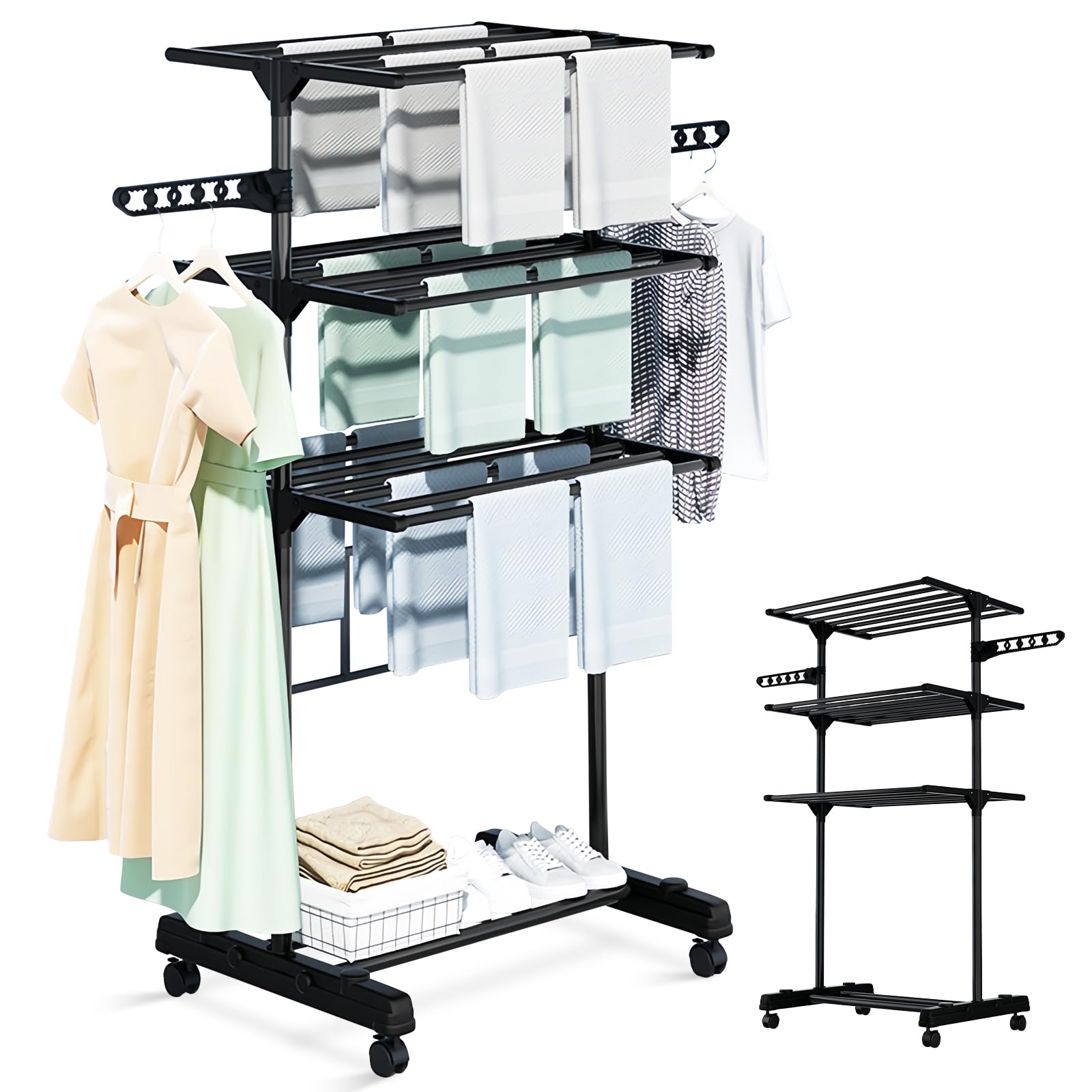 Étendoir à linge très résistant noir : le séchoir durable 4 niveaux