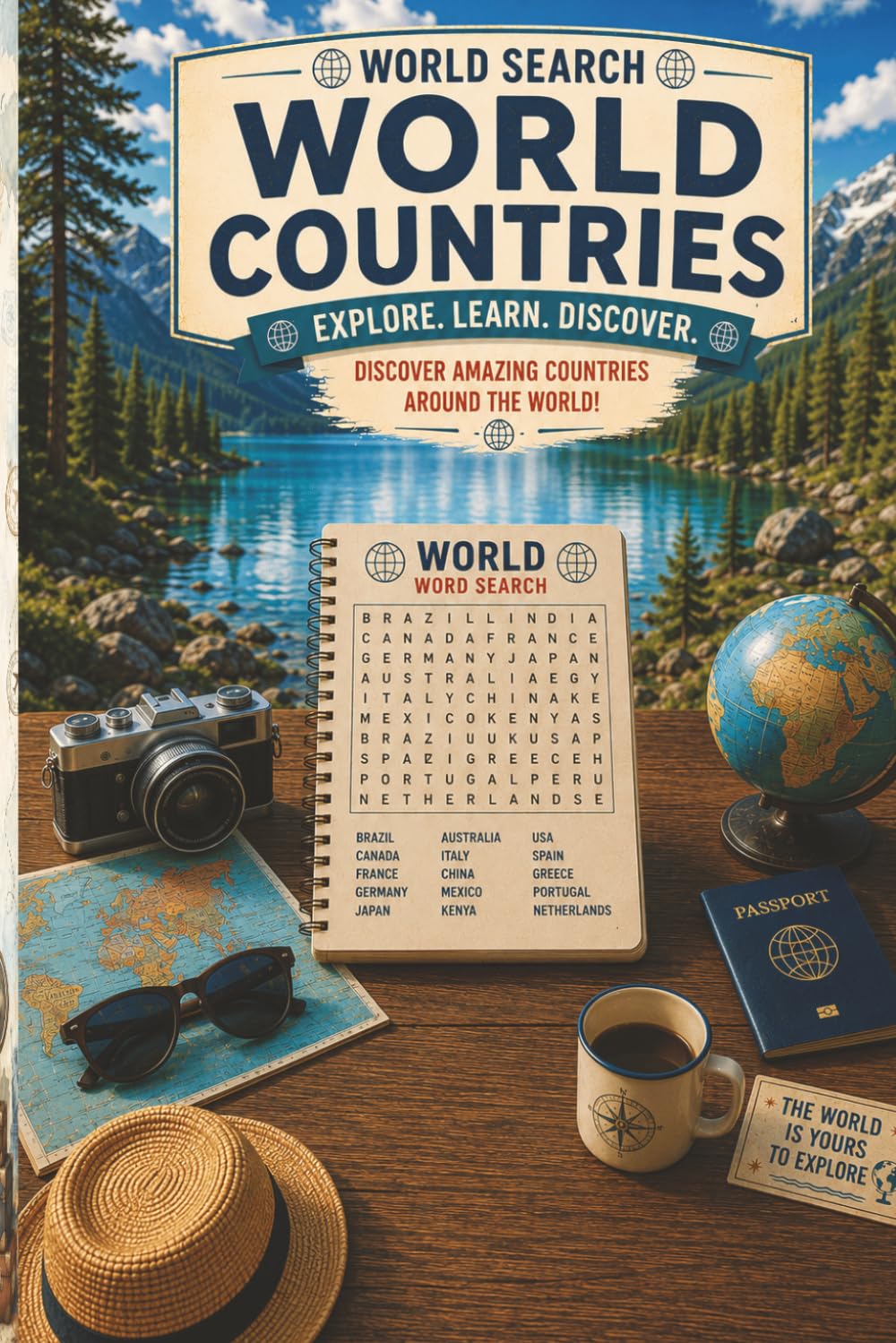 The World Countries Word Search. Easy to read. Challenge yor Brain.: Discover Countries Across the Globe with Fun and Challenging Word Search Puzzles! ... Wordsearches. Perfect Gift for Travel Lovers