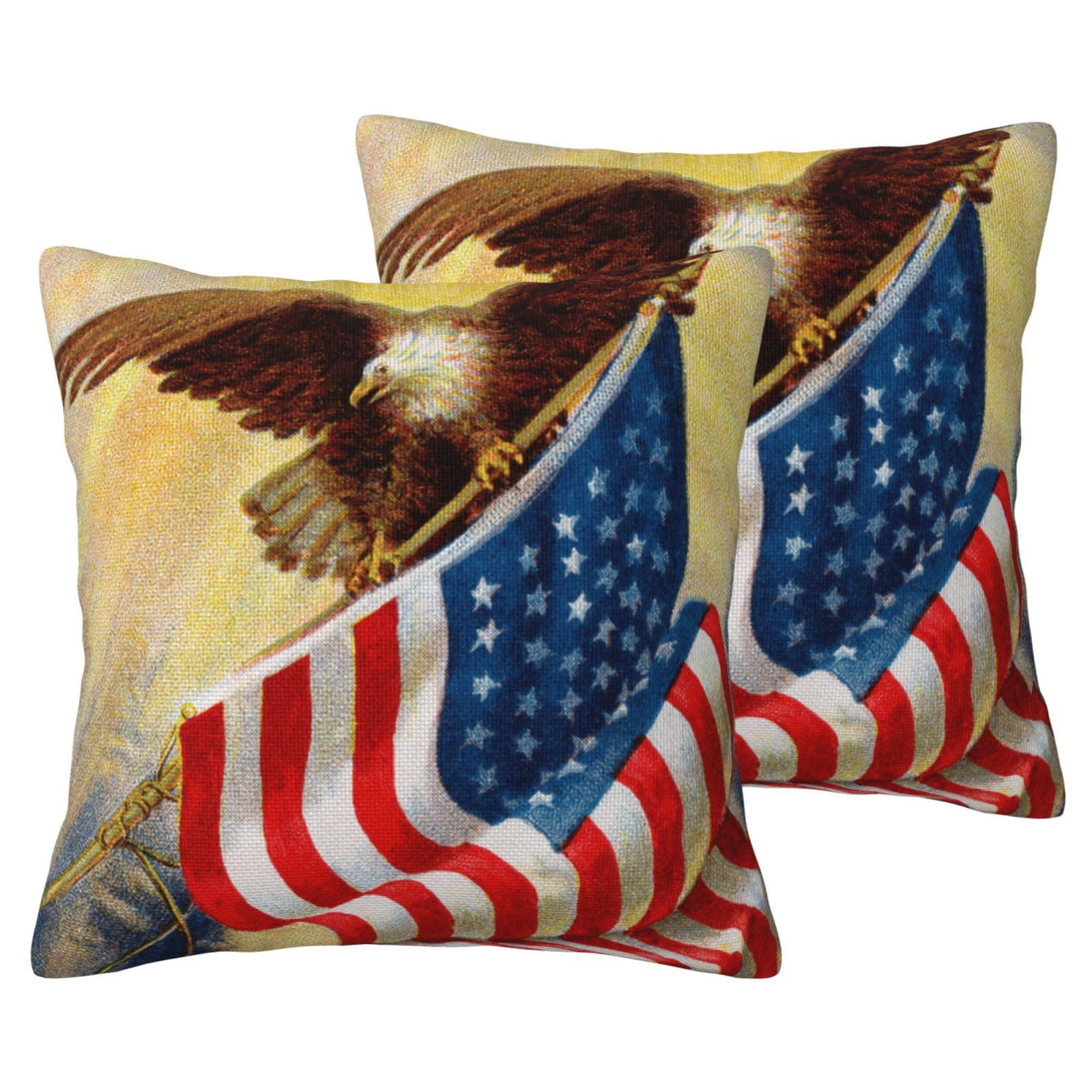 Taies d'oreiller motif aigle américain en simili lin lot de 2 pour décoration de canapé
