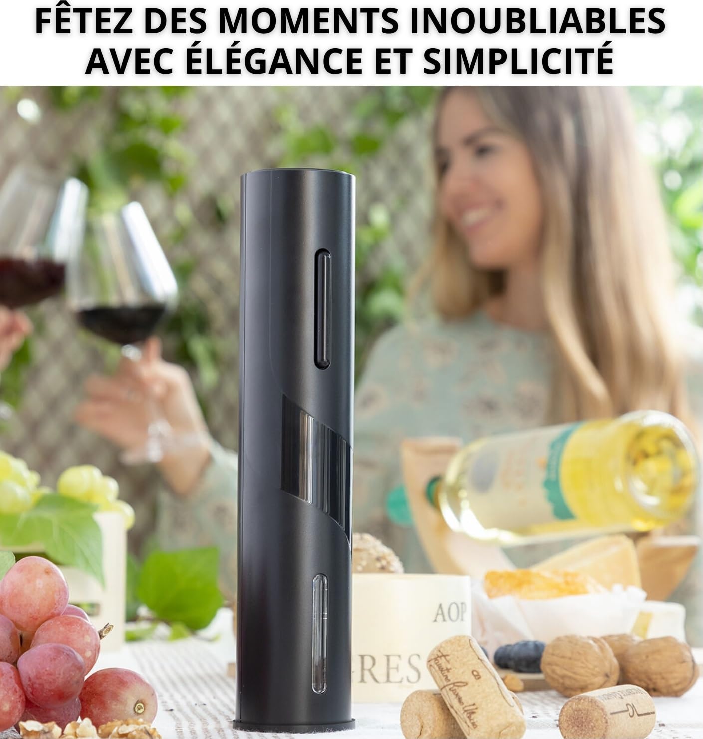 Tire Bouchon Electrique Rechargeable, Ouvre Bouteille Automatique, Coupe-Capsule, Chargeur USB, Verseur Aérateur, Bouchon à Vide, Coffret Cadeau Homme