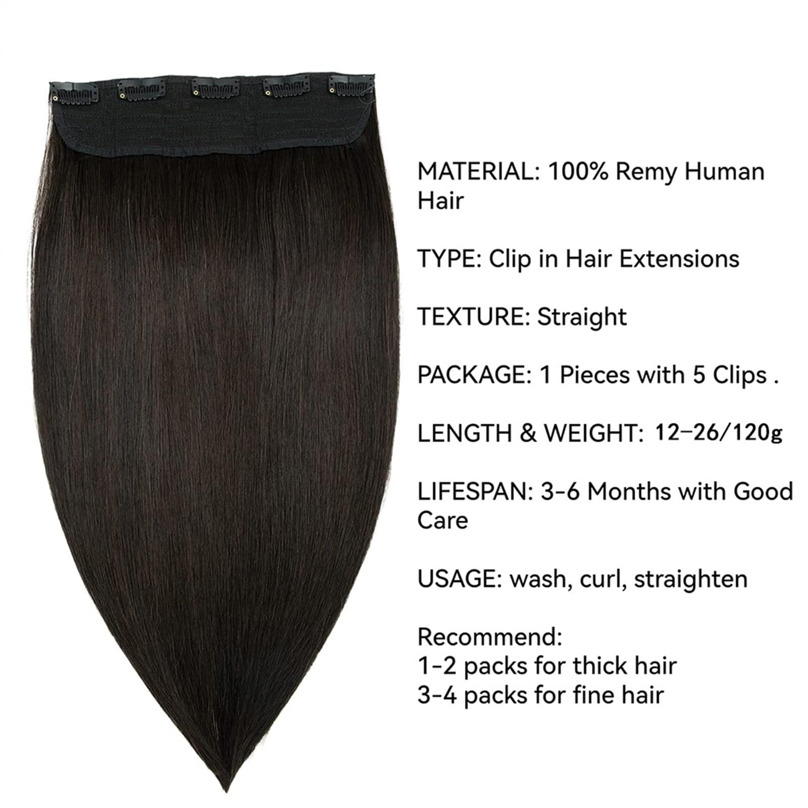 Clip nelle estensioni dei capelli 12-26 pollici Fermaglio for capelli nelle estensioni dei capelli Capelli veri Grado di doppia trama Nessun groviglio Nessuna perdita Capelli umani Remy 1 pz 5 fermagl