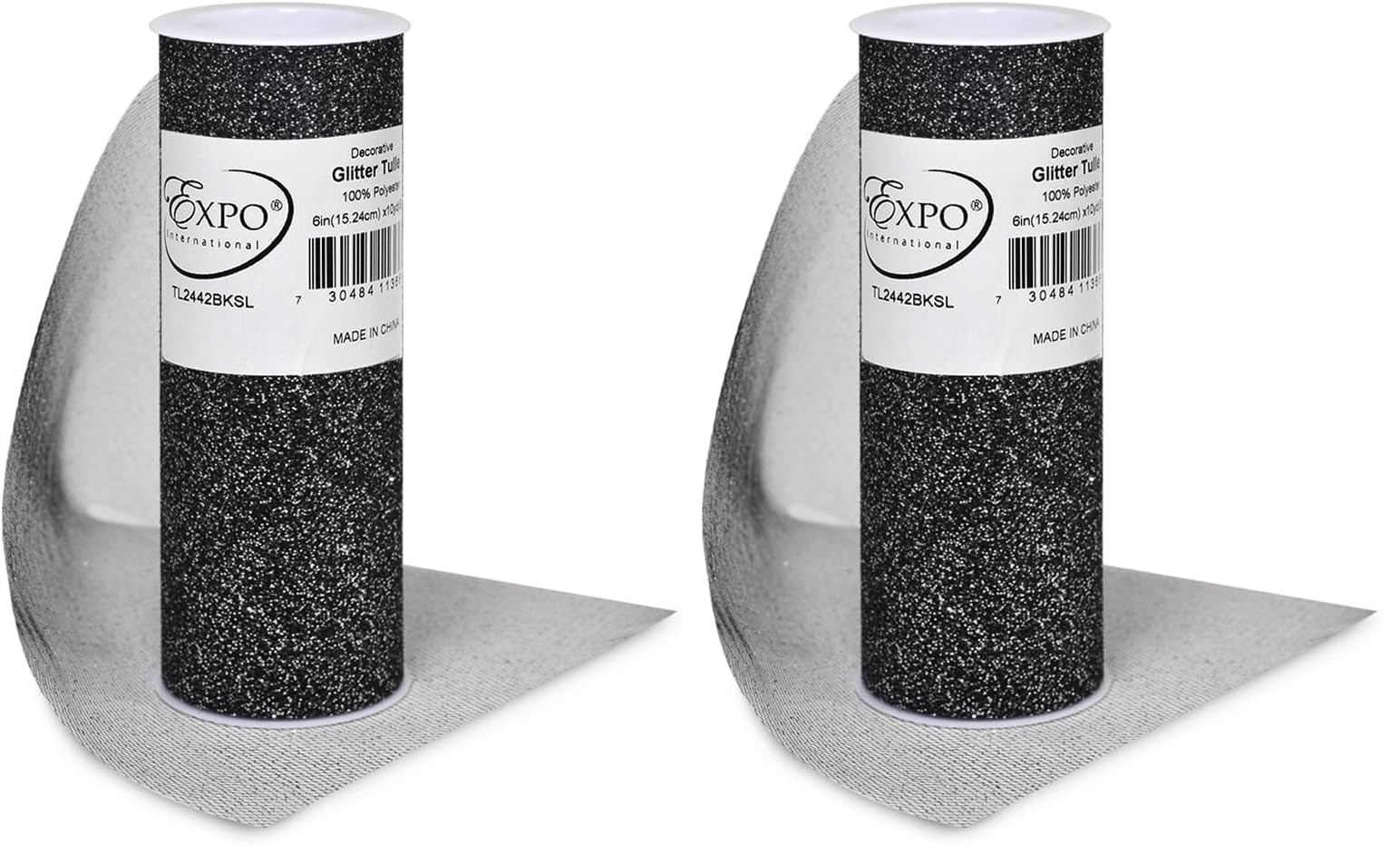 Expo International Decorative Glitter Tulle, Roll/Spool of 6 Inches X 10 Yards, Polyester-Made Tulle Fabric, Glittery Finish, Versatile, Easy-to-Use, Silver (Pack of 2)