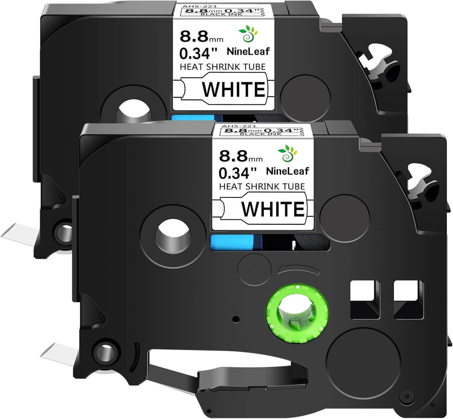 NineLeaf 2 Pack Compatible for Brother Heat Shrink Tube Label Tape 8.8mm HSe-221 HSe221 HS221 HS-221 HSE Black on White for P-Touch PT-E110 E300 D600 E550W P750W D450 Label Maker use in Cables Wires