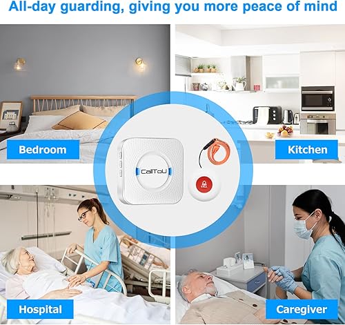Miniatura 3 de CallToU Sistema inalámbrico de alerta médica para personas mayores, pacientes mayores en casa, 2 transmisores impermeables y 3 receptores de enchufe
